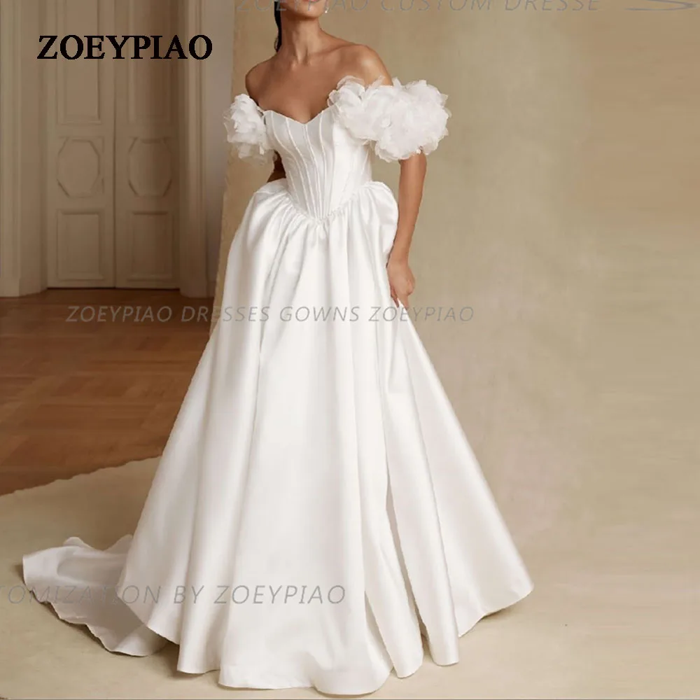 

Charming Short Flowers Sleeves A Line Wedding Dresses 2024 Sweetheart Bridal Gowns Sweep Train Vestidos De Novia Custom