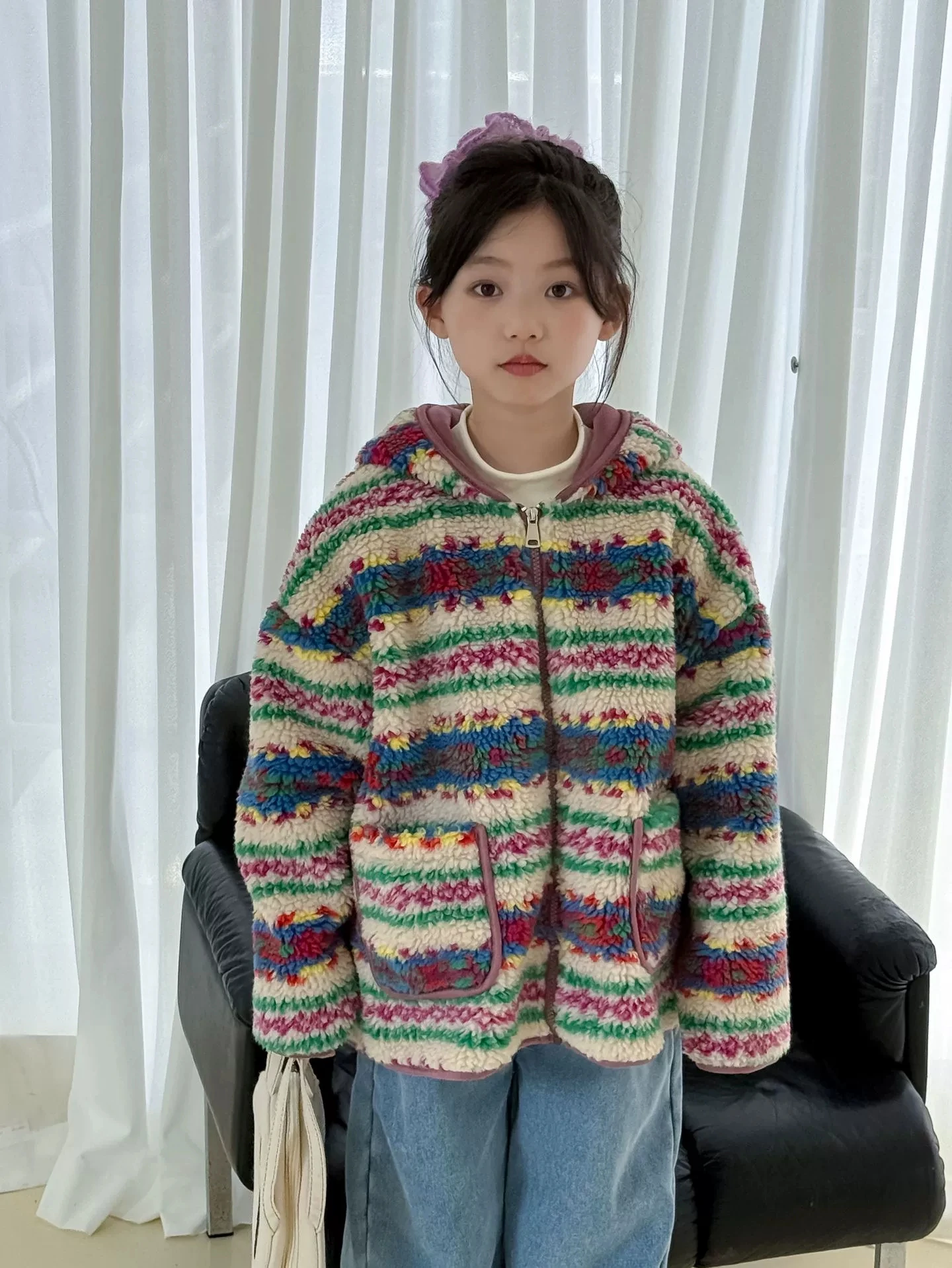 

Детское повседневное волосатое пальто, новинка зимы 2024, модная этническая и плюшевая утепленная теплая детская куртка для мальчиков и девочек