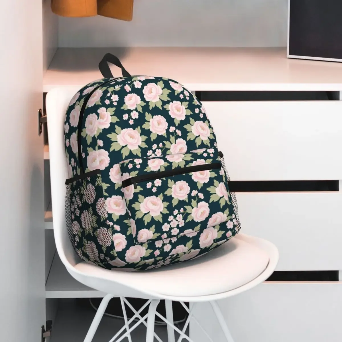 نمط سلس مع أزهار الفاوانيا والكرز على ظهره Daypack الأطفال BookBag حقيبة مدرسية حقائب الكتف للرجال والنساء