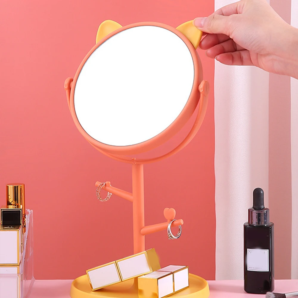 Makeup Mirror with Cute Ear Shape Jewelry Rack Holder Removable for Bedroom Vanity Mirror