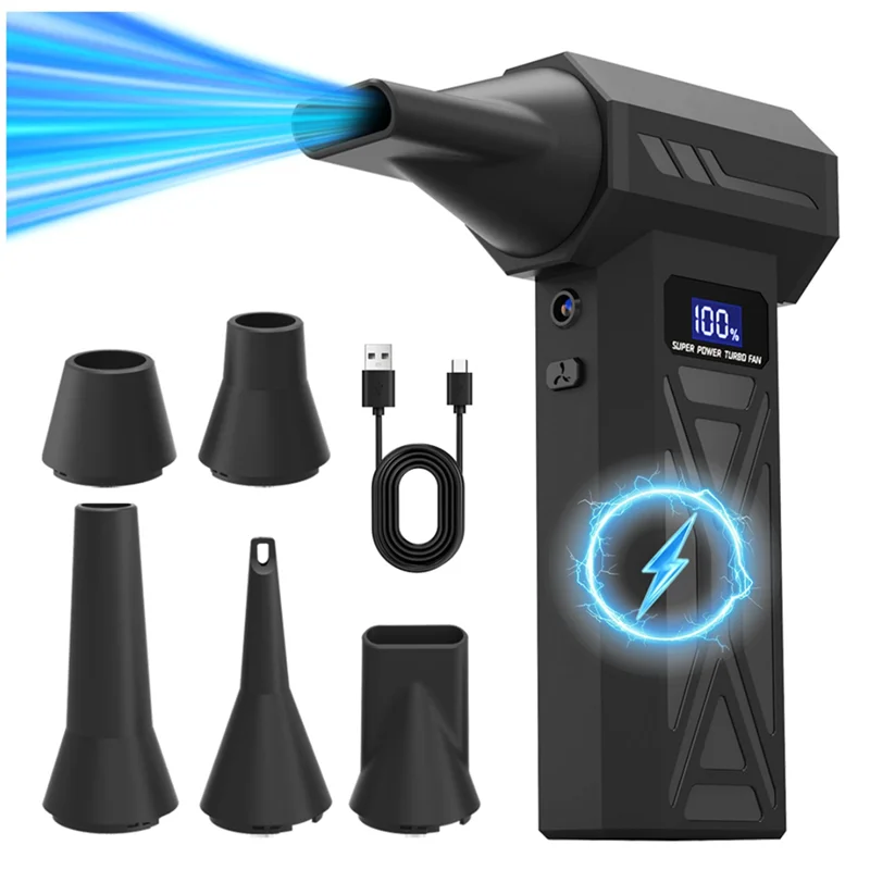 ABBP-Kemoceng Udara Terkompresi Tanpa Kabel Turbo Jet Blower Portabel Penyesuaian 4 Gigi Lampu LED Tampilan Baterai