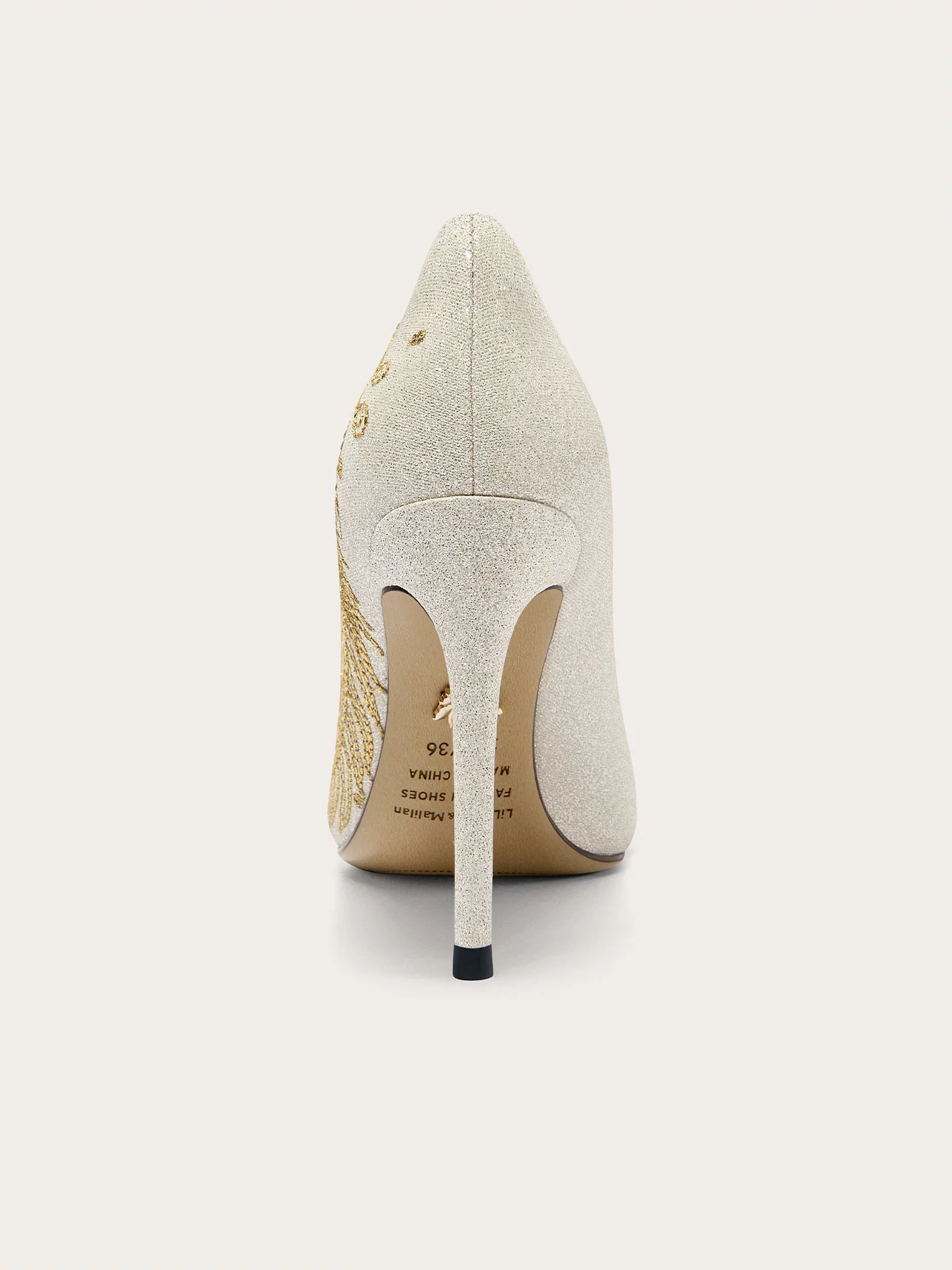 Spring new pointed shallow mouth sequin embroidered wedding shoes banquet big size small size slim heel high-heeled women's shoe