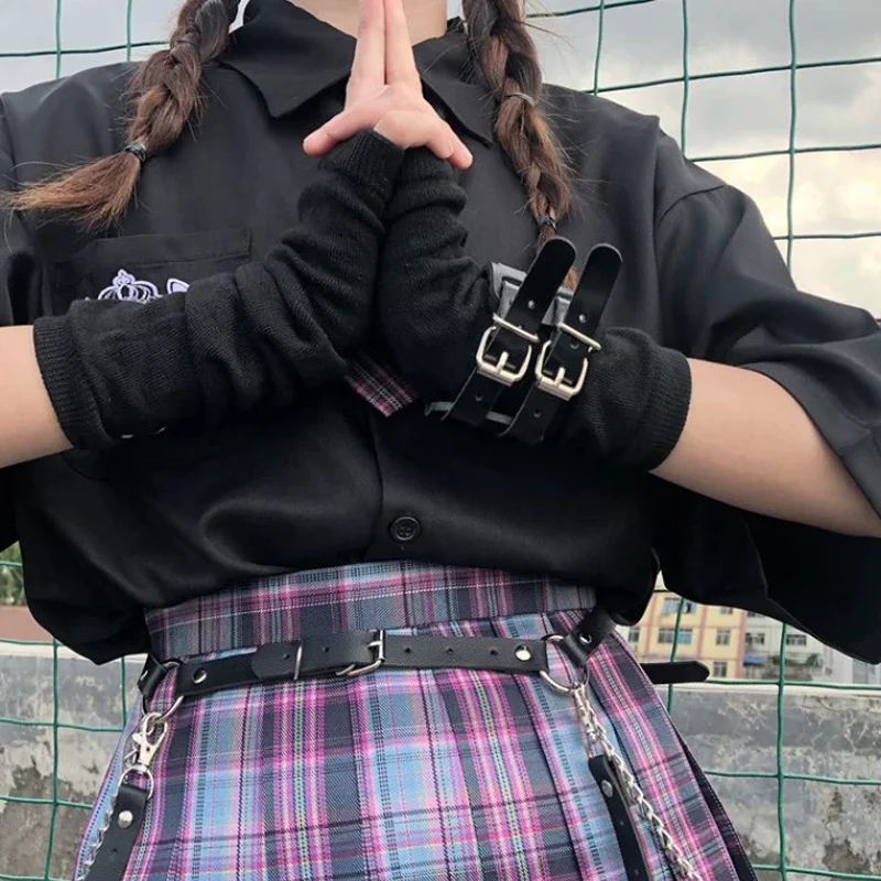 Gants Punk à manches longues sans doigts, manchette pour femmes et hommes, mitaines de coude tricotées à rayures Hip-Hop, chauffe-bras élastique d'hiver pour l'extérieur