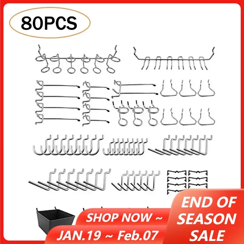 80PCS Metal Pegboard Hooks Pegs Organizer Assortment Kit Peg Locks Hanging Applications for Garage Work Shop Storage