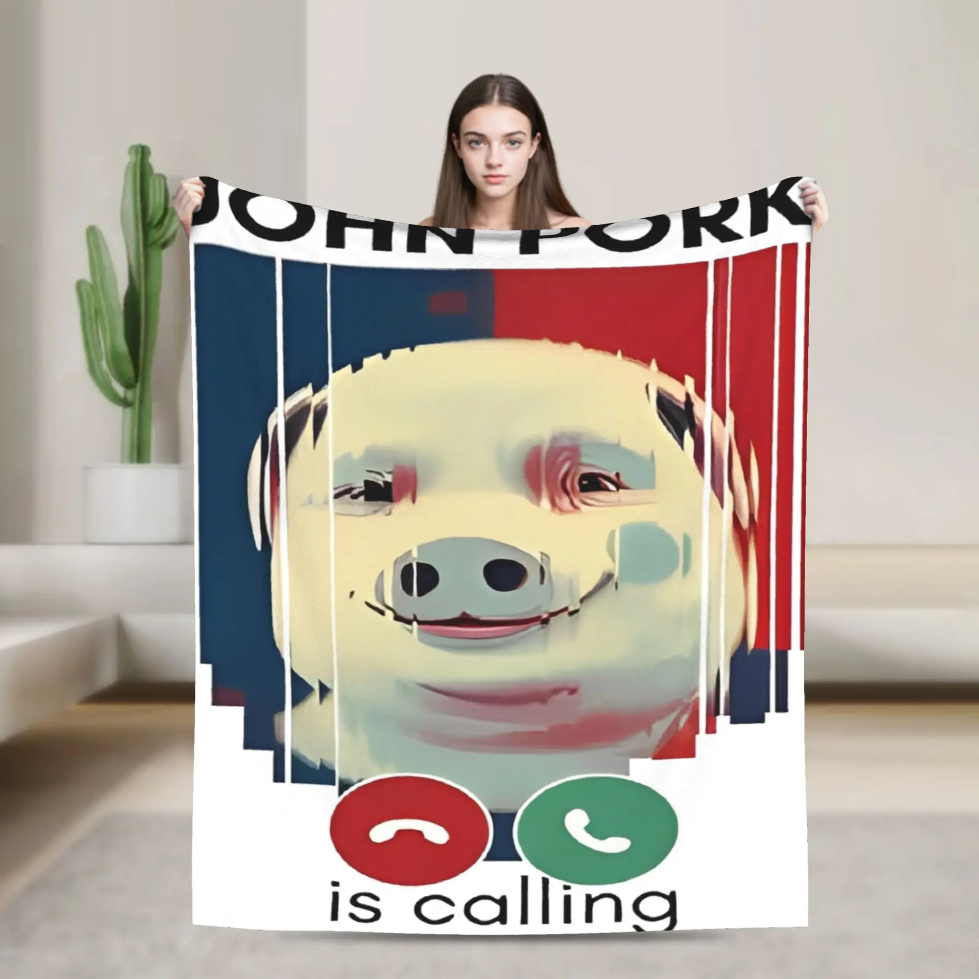 John Pork Is Calling Meme Blankets Coral Fleece Plush Summer Air Conditioning Funny Pig Throw Blankets for Sofa Couch Bedspreads