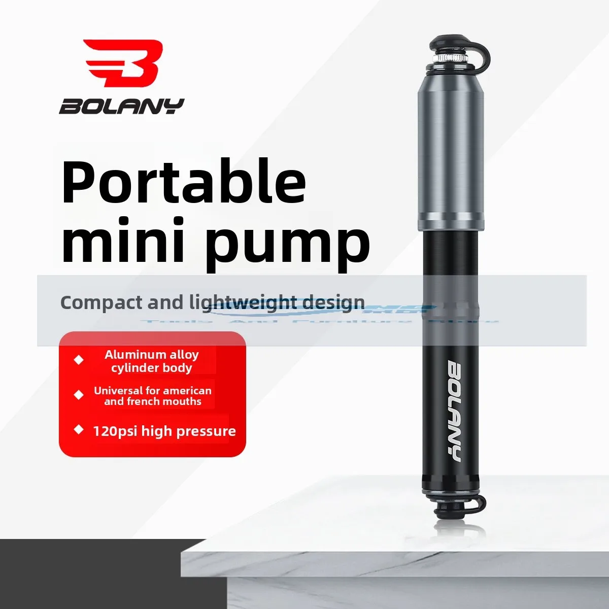 

Bolany Bike Mini Pump Mountain Road 120PSI Beautiful Mouth French Mouth Aluminum Alloy Portable Pump