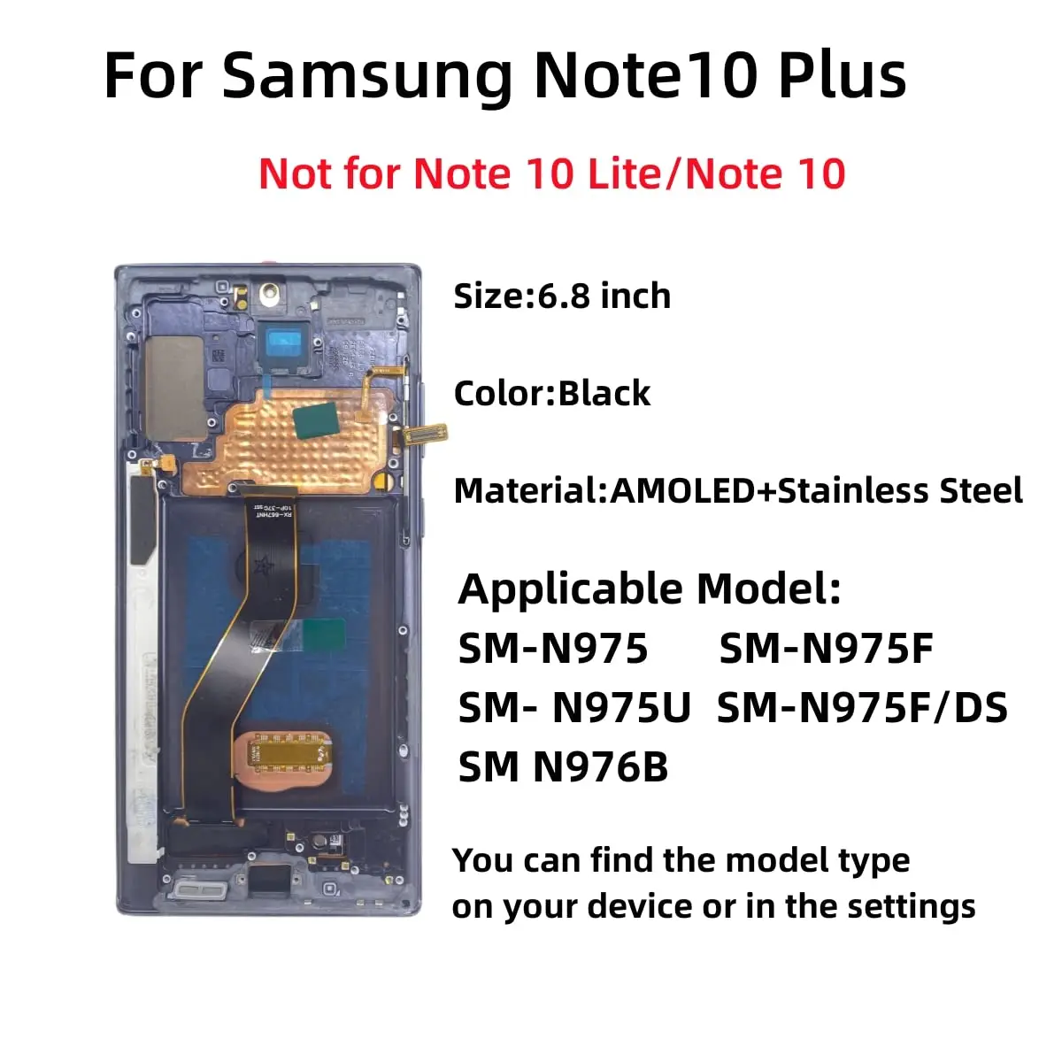 Super AMOLED Display for Samsung Note 10 Plus, 4G, 5G, Touch Screen Note10 + N975F, N976F, LCD Support S Pen, Fingerprint Work