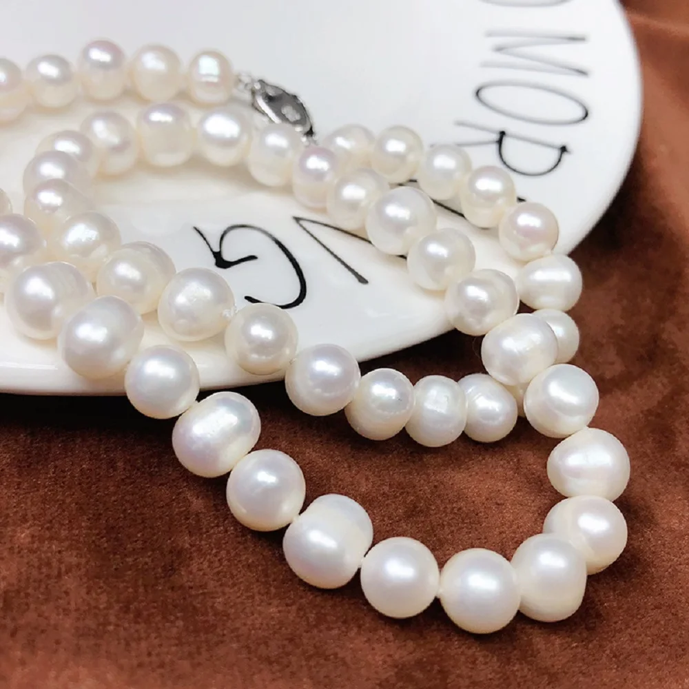 Extremely large, Precious Elegant AAA+ 9-10mm Natural akoya  white Pearl necklace 925s