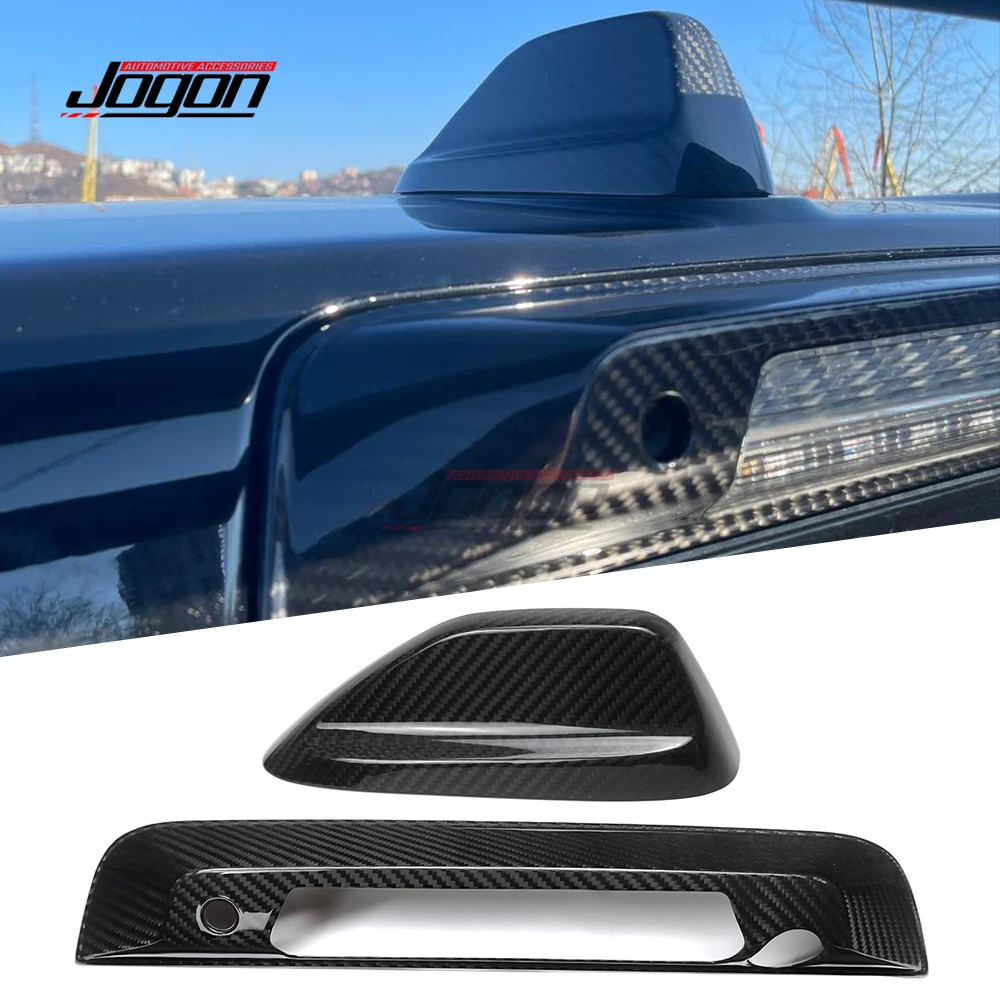 2pcs Carbon Car Rear Roof Brake Light Lamp & Roof Antenna Shark Fin Cover Trim For Dodge RAM 1500 TRX 2021-2024 Accessories