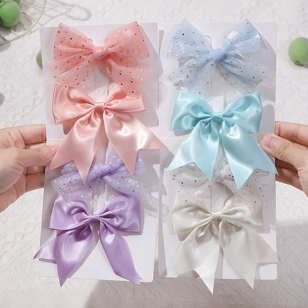 2PCS/Set Candy Colors Polka Dots Bowknot with Clips for Girls Hair Clips Cute Barrettes Sweet Headwear Kids Hair Accessories