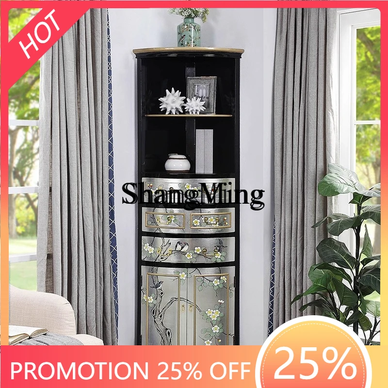 SM triangle  Chinese style living room painted art corner drop rack corner storage wine cabinet