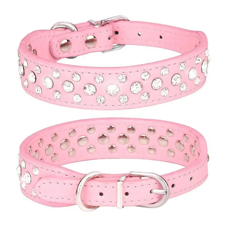 Niedliches Rosa Strass-Hundehalsband, Verstellbares PU-Leder Haustierhalsband mit Funkelnden Kristallen, für Kleine Hunde und Katzen, Party & Alltag – Detail 4