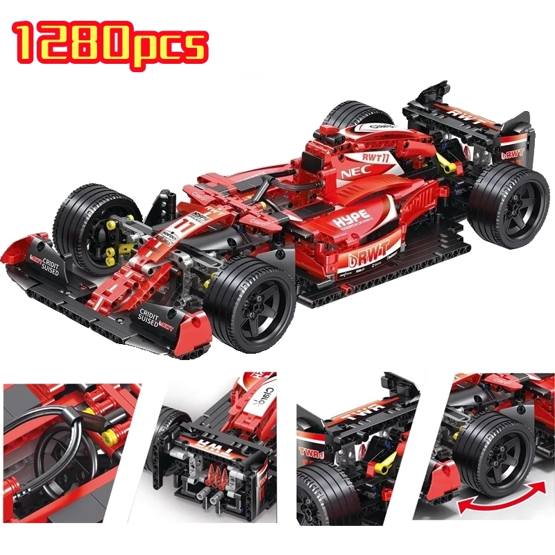 1280pcs Technical Formula Racing Car Building Blocks Red F1 Supercar City Vehicle MOC Set Bricks Toys For Children Gifts