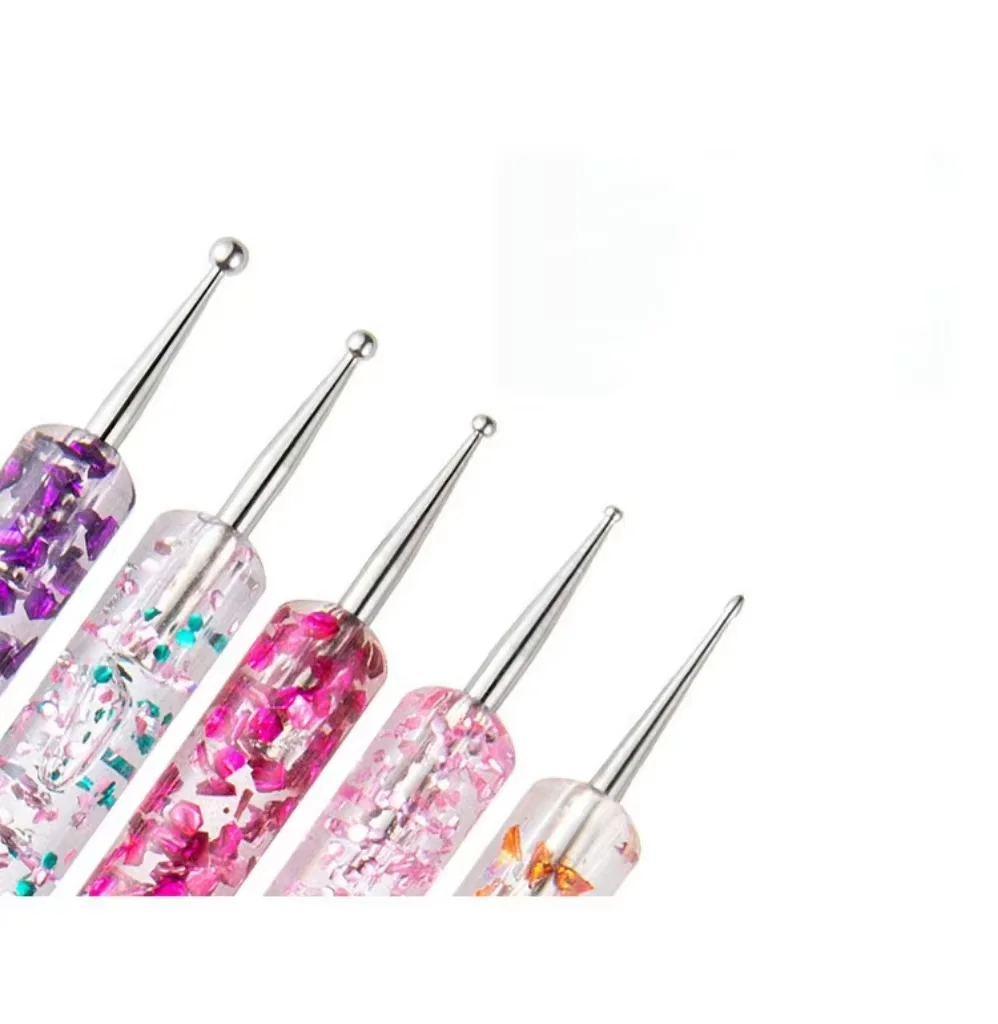 5pcs/Set Dual-Ended Nail Art Dotting Pen With Rhinestones Handle 3D UV Gel Liner Flower Pattern Drawing Painting Brush Tool Kits view 4