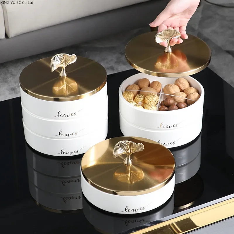 

Creative snack plate with cover circular ceramic acrylic partition candy box nut chocolate plate Special Plate
