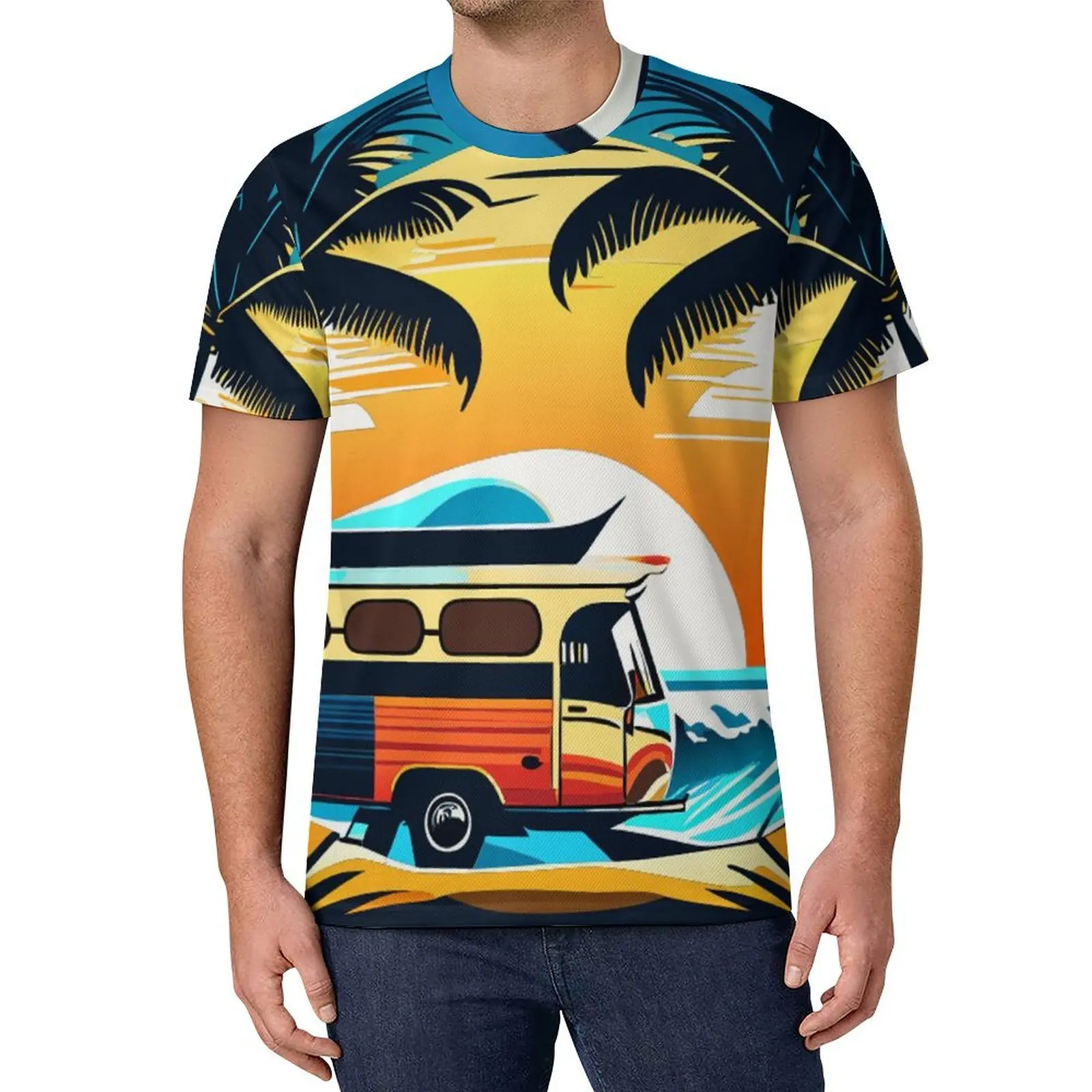 Palms Tree T Shirt Ocean Summer Surf Male Harajuku T-Shirts Summer Graphic Tees Short-Sleeve Kawaii Oversized Tops Gift Idea