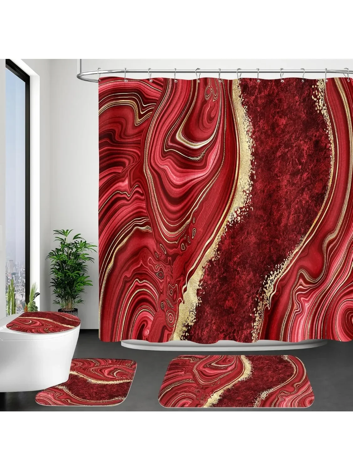 

4 шт., бирюзовые, синие, золотые, мраморные наборы занавесок для душа с ковриками, абстрактные наборы для ванной комнаты с занавеской для душа и ковриками, современная ванная комната