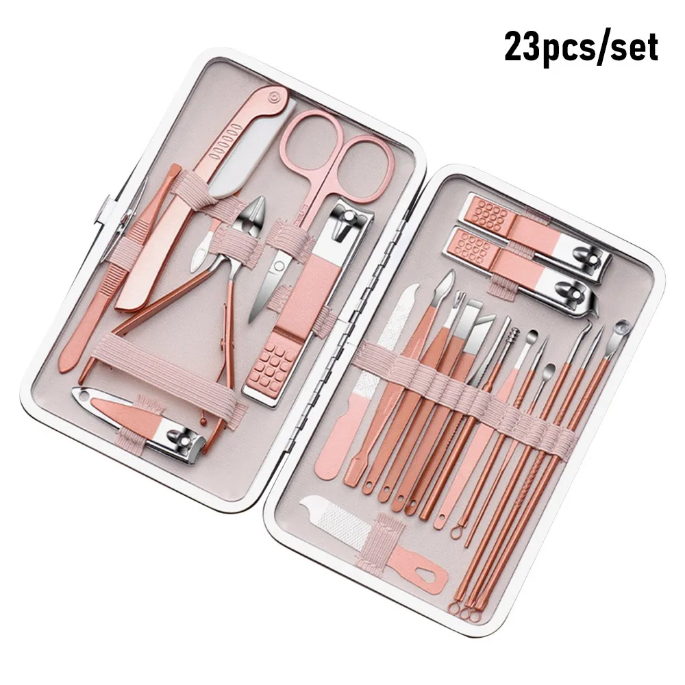 Stainless Steel Nail Clipper Manicure Set Multi-quantity to choose Rose Gold Ear Pick Grooming Kit Cuticle Grooming Tools