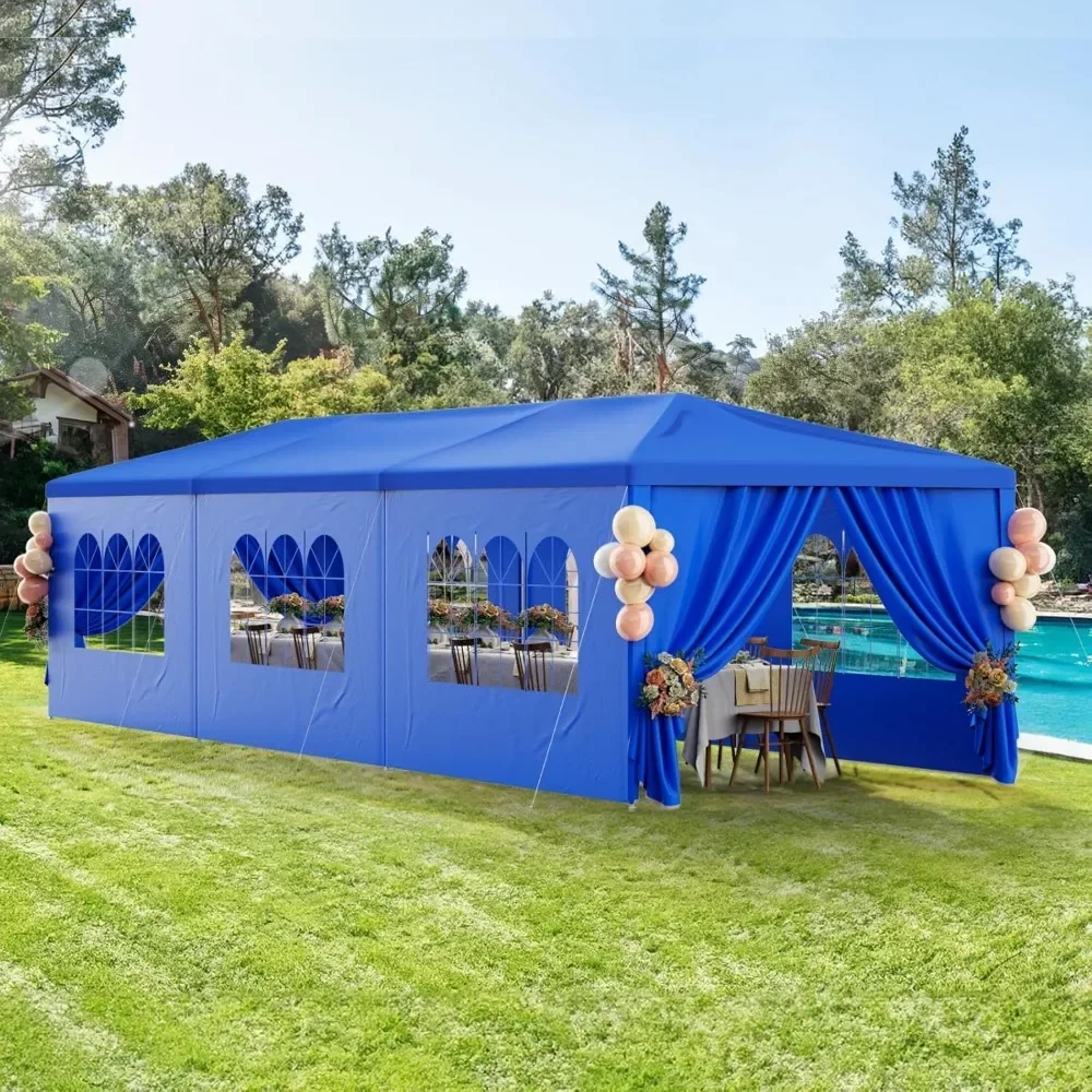 Ten By Thirty Party Tent, Blue Heavy Duty Gazebo, Includes Eight Removable Sidewalls For Events And Outdoor Use