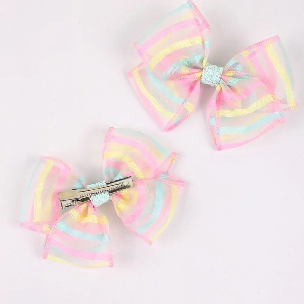 2Pcs Colorful Chiffon Hair Bow Clips Fashion Barrettes Kids Party Hair Accessories Handmade Bowknot Hairpin New Headwear