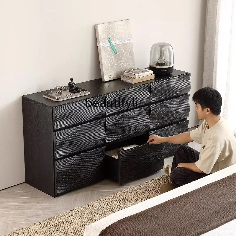 

Wabi-sabi Style Solid Wood Nine-Drawer Cabinet Simple Retro Bedroom TV Cabinet Drawer Storage Cabinet