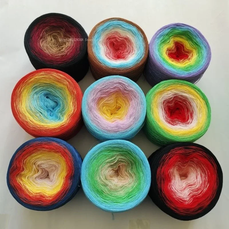 

300g/Ball Color Linen Cake Thread Pattern Splicing Section Dyed Gradient Color Hand Woven Shawl Circle Scarf Handbag Material