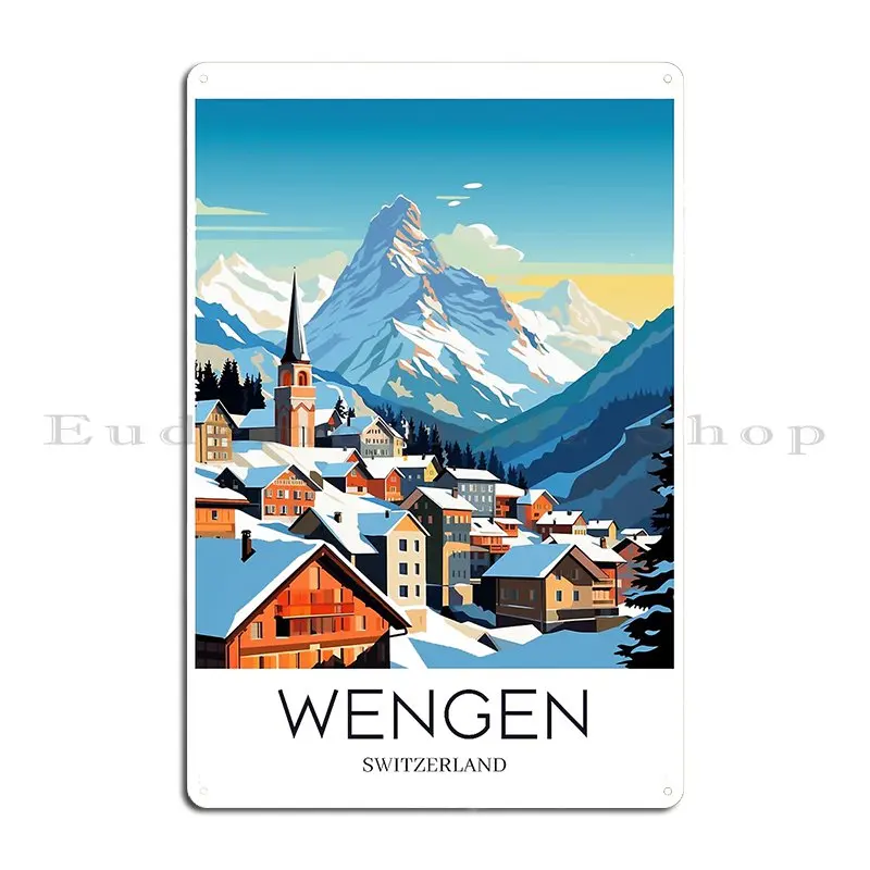 A Pop Art Travel Print Of Wengen Switzerland Studioredkoala Metal Sign Designing Vintage Designing Wall Tin Sign Poster