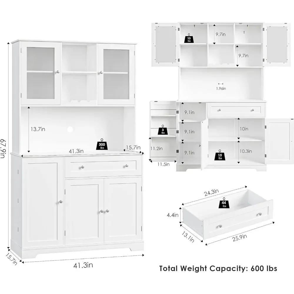 Tableware cabinet, food storage cabinet with microwave rack, door and shelf | Restaurant wine rack, white, tableware cabinet