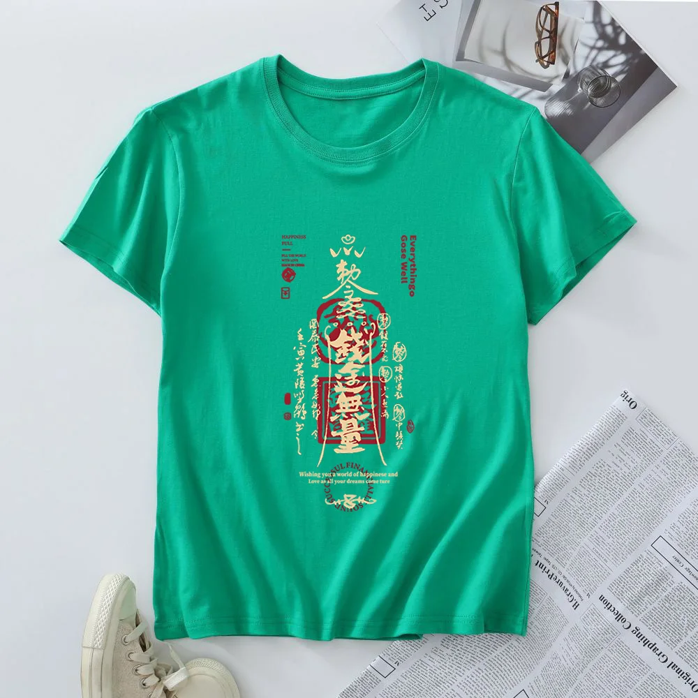 JFUNCY 2024 kadın T-Shirt Harajuku ay baskılı grafik T shirt kadın kısa kollu yaz kadın pamuk Tee kadın Tshirt Tops