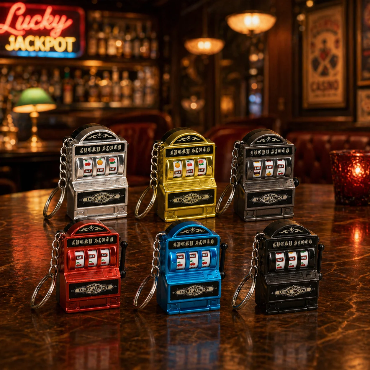 Retro Fruit Machine Keychain Electroplating Game Console Small Toy Decompression Rocking Bag Pendant for Stress Relief