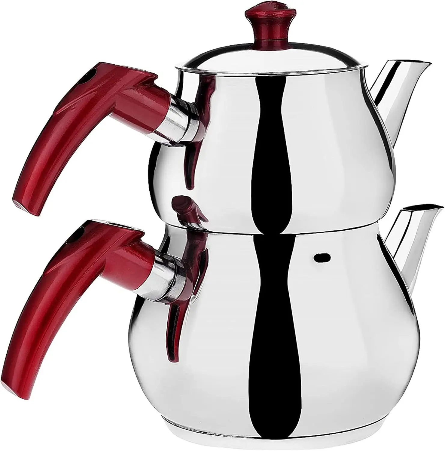 Stainless Steel Samovar Tea Pot Set with Strainer, Mini Red Handles for Stove Top