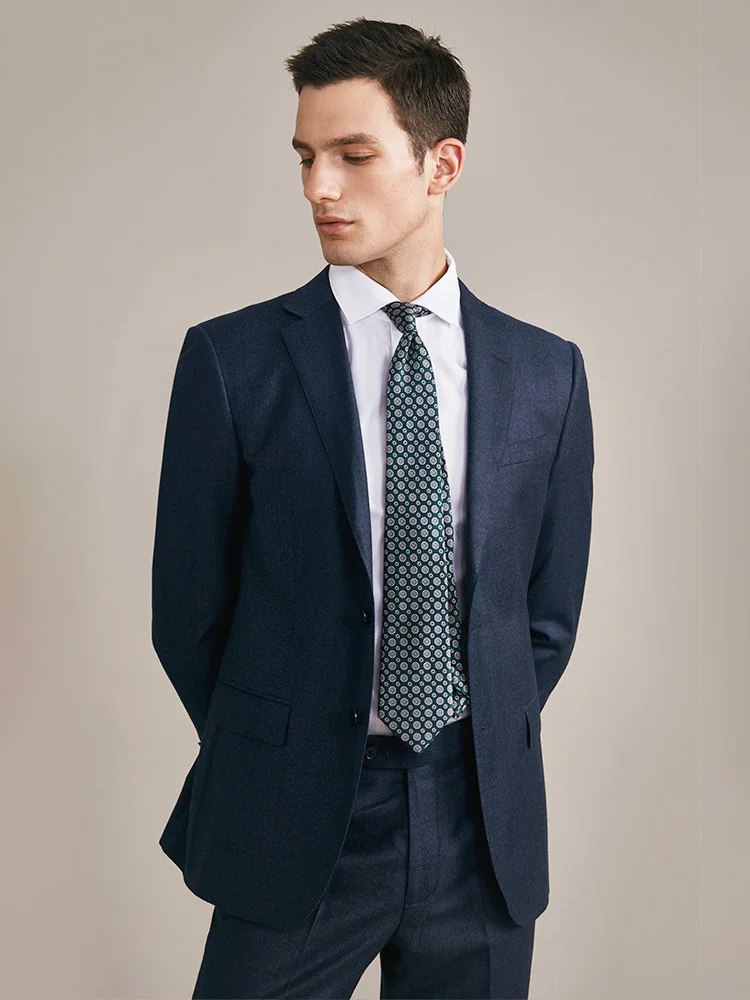 Men Luxury Suits Set 88.8% Wool 7% Cashmere 4.2% Silk High Quality Deep Blue Plaid Blazer Pant Slim Fit Wedding Groom Wear 44A