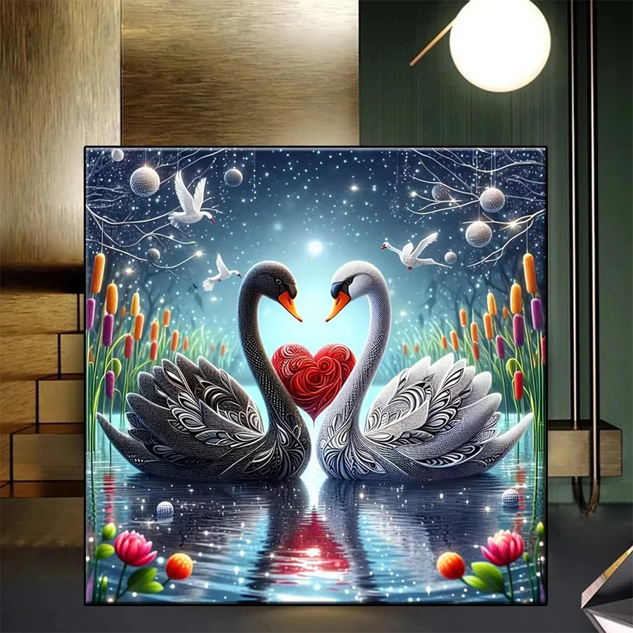 Diamant-Malerei-Set Neues Schwanensee-Liebespaar Kunst-Stickerei Mosaik 5D Voll-Diamant Kreuzstich Heimdekoration