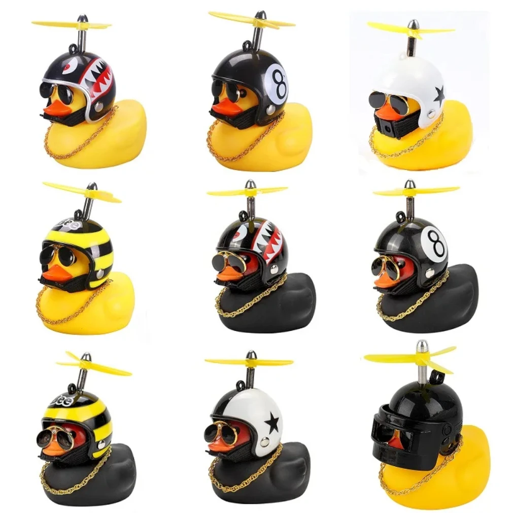 

Rubber Broken Wind Duck Toy Motorcycle Car Ornaments Yellow Duck Car Dashboard Decoration with Cool Glasses Propeller Helmet2025