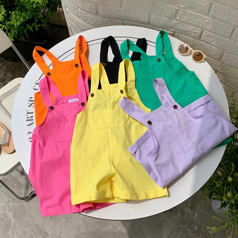 Cute Baby 61 Wearing Children\'s Overalls Baby Boys and Girls Korean Casual Pants Candy Color Costume Mamelucos  Overalls