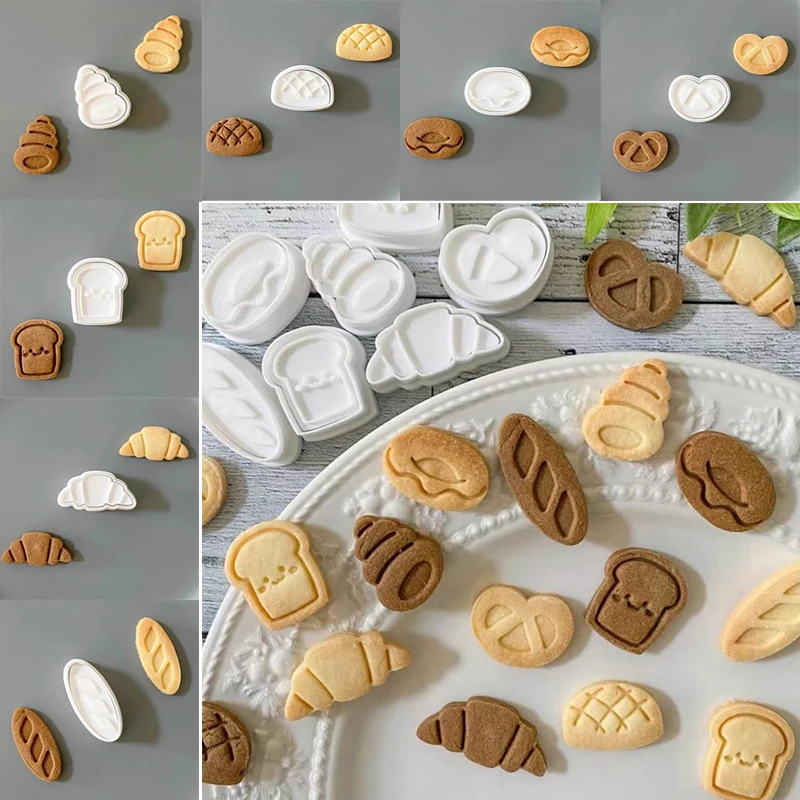 7pcs Delicious Food Series Cookie Mold Set Mini Bread Horns Donut Cake Toast Pattern Biscuit Mold Cake Dessert Gift Making Tools