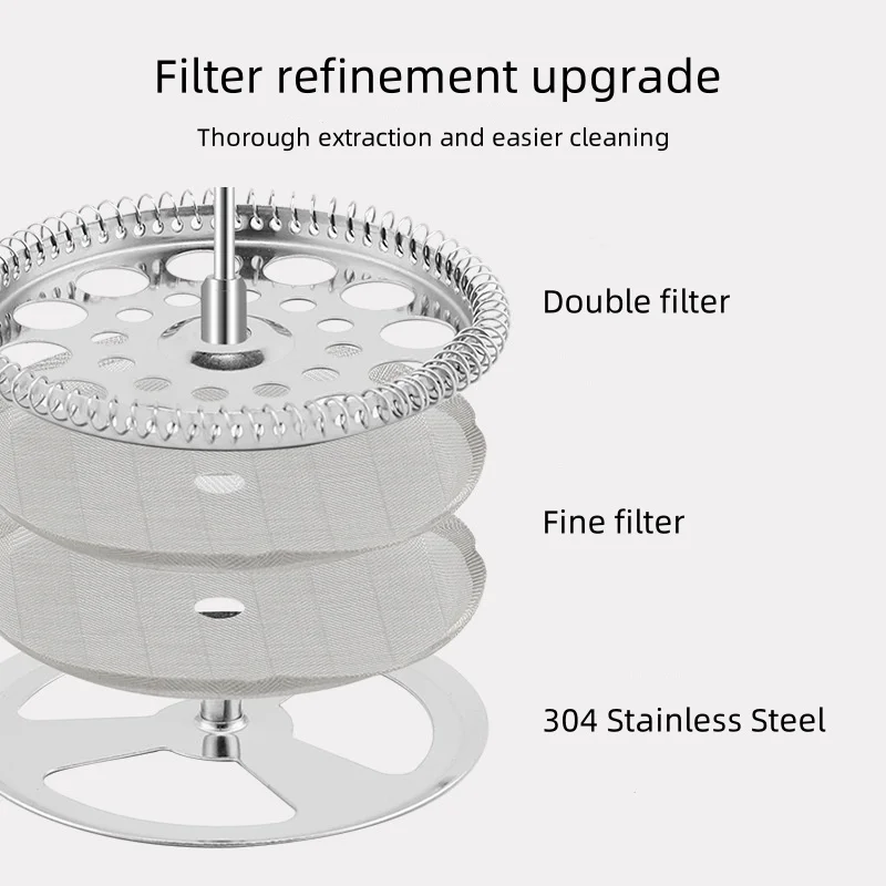 Френч-пресс из нержавеющей стали с деревянной ручкой Французский фильтр-пресс Кофейник Двухслойный чайник Чайное заваривание с фильтром