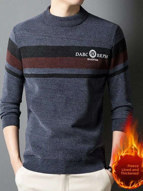 

Мужской теплый трикотажный свитер с высоким воротником на осень-зиму, повседневный, свободного кроя, с начесом