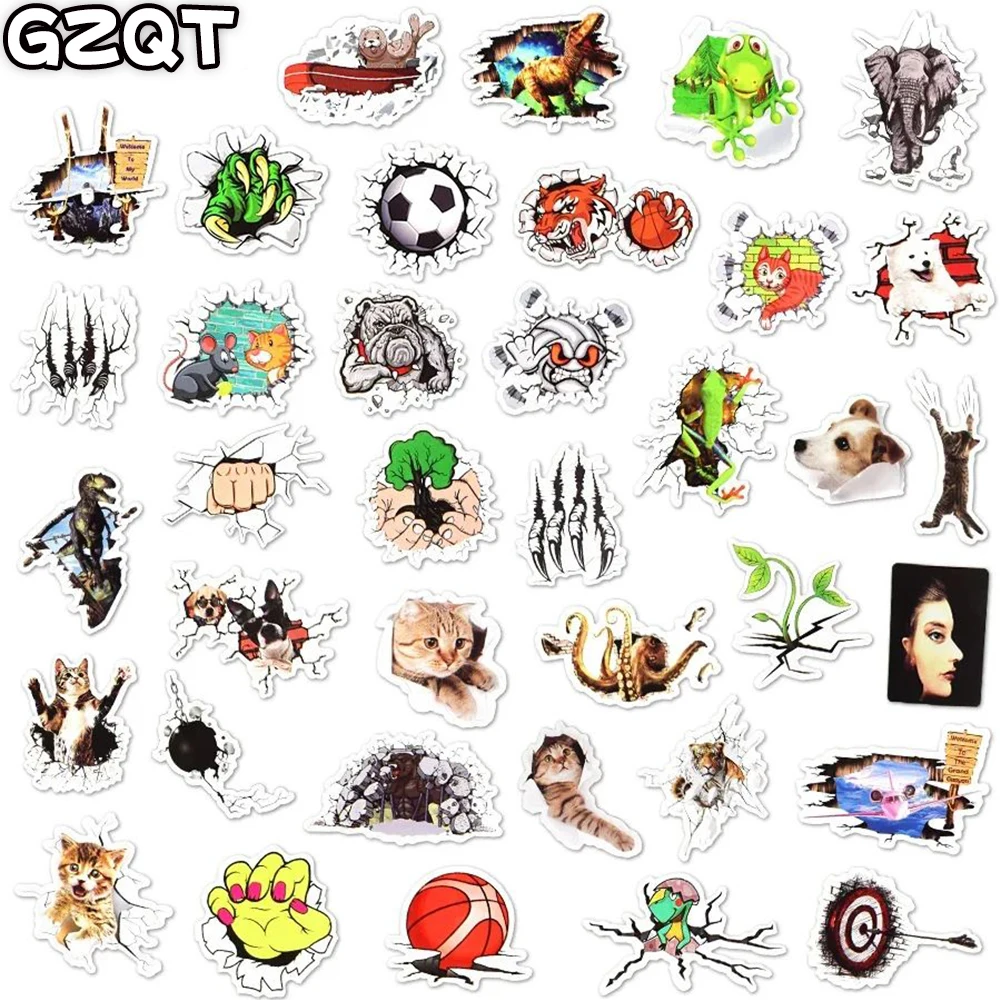 

10/30/50 PCS 3D Vivid Stickers Crack Animal Funny Sticker for Laptop Skateboard Motor Bike Car Fridge Guitar Waterproof Decals