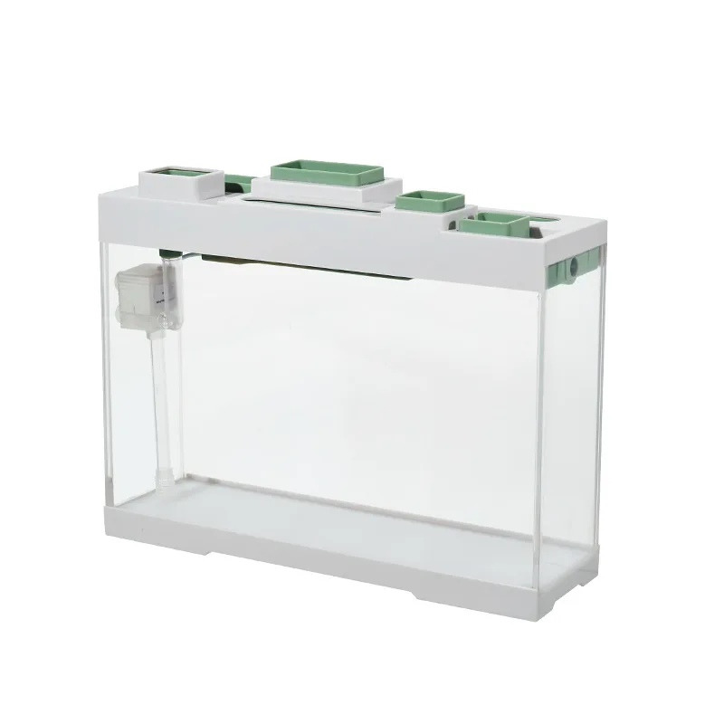 

@Office desktop fish tank small filter with lamp integrated silent acrylic window sill narrow strip flat aquarium