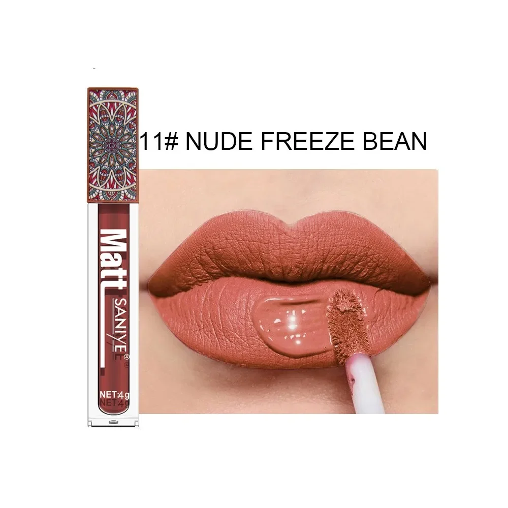 Lucidalabbra nudo opaco impermeabile Pigmento nudo marrone Rosso scuro Rossetto liquido velluto a lunga durata Trucco per donna Smalto per labbra 1