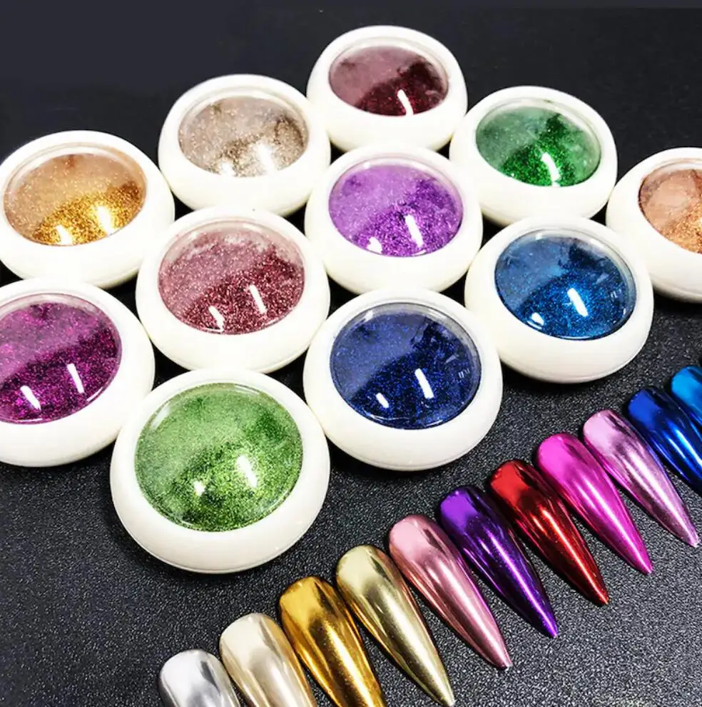 19 kleuren Nail Art Magische Spiegel Poeder Goud Zilver Holografisch Chrome Charm Spiegeleffect Pigment DIY Punk Nail Art Wrijven Stof