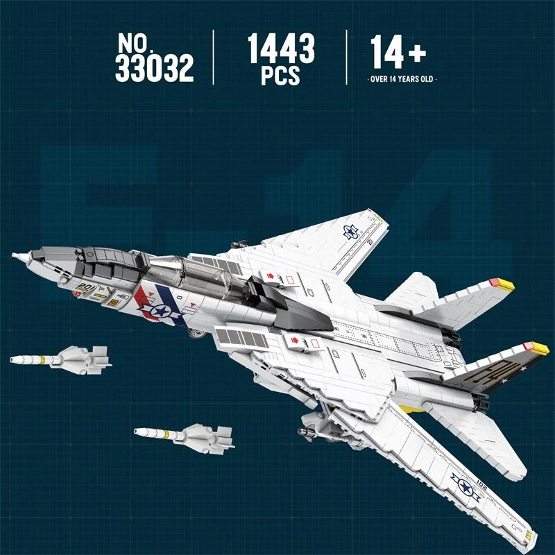 

1443PCS F14 Tomcat Fighter Building Blocks Military Carrier-Based Jet Model Bricks Desktop Decor Educational DIY Holiday Gift