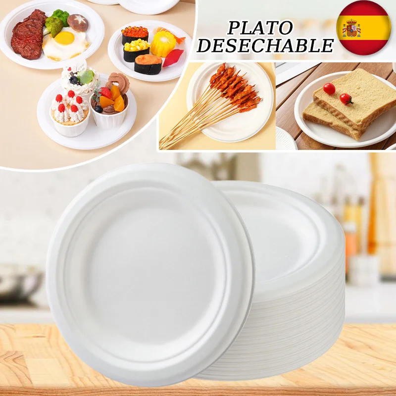 Platos desechables de fiesta, papel Degradable ecológico, suministros para barbacoa, 50/100 piezas vajilla desechables utensilios de cocina ，VIE LENTE