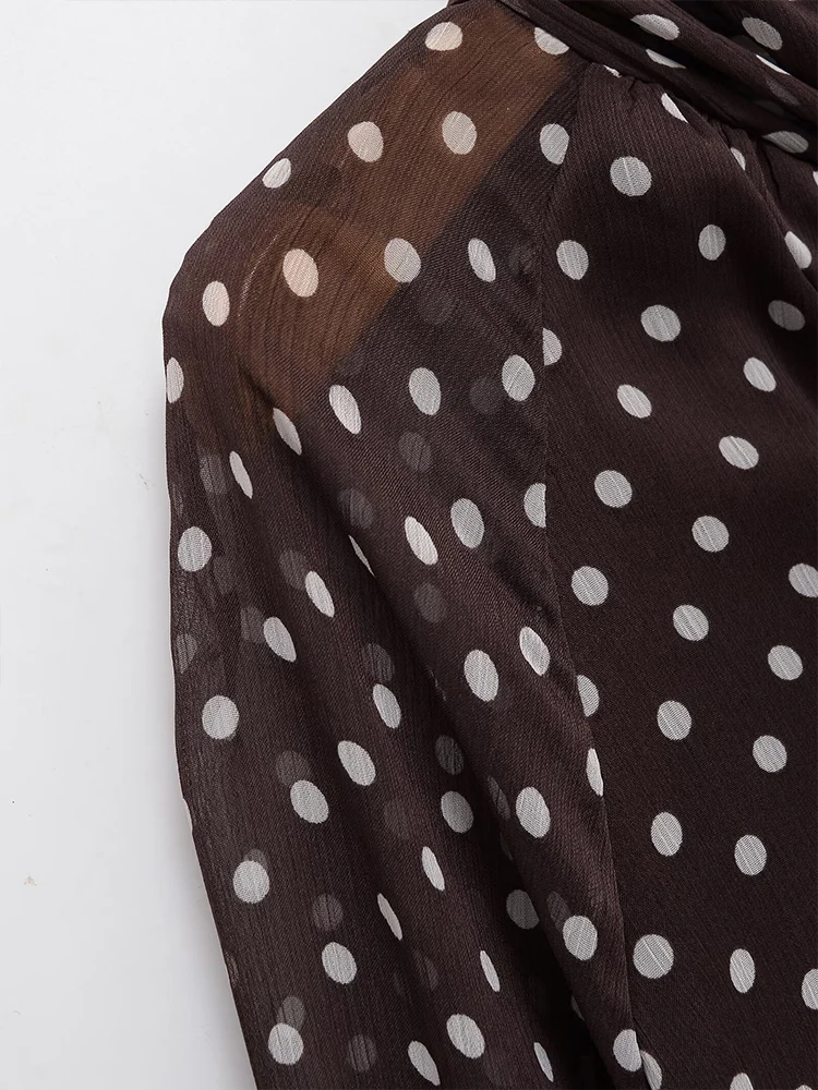 European style new women's fashionable and versatile long-sleeved shirt with bow tie and polka dots.