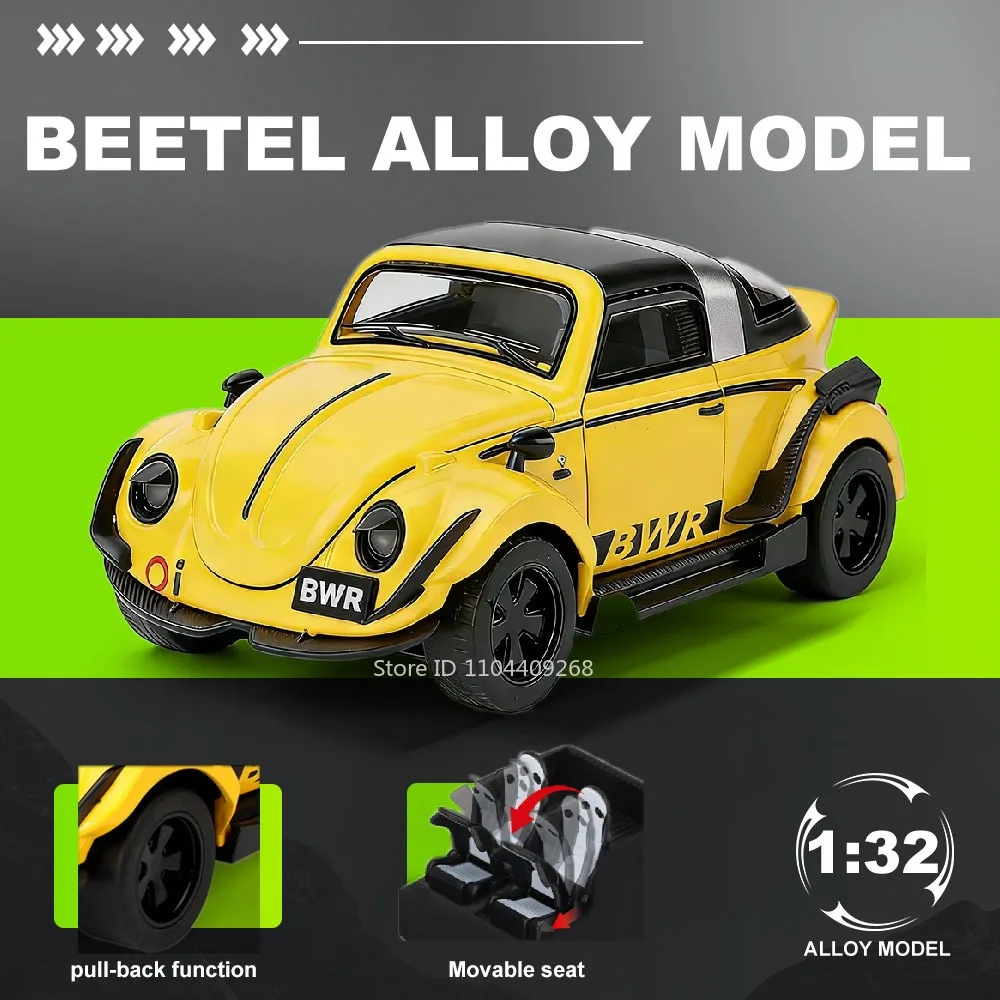 

Scale 1:32 Beetle CC Model Sports Car Toy Alloy Die-cast Rubber Tires Doors Opened Sound Light Supercar Models Collectible Item