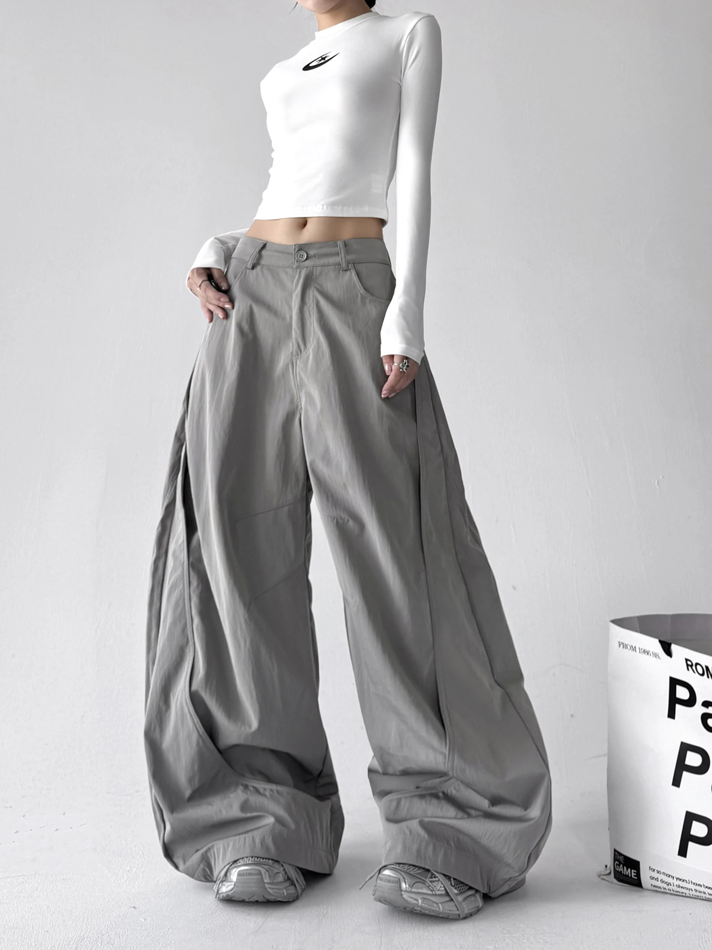 الرجعية الأمريكية العمل السراويل النساء فضفاضة التخسيس عادية واسعة الساق عالية الخصر مستقيم الساق السراويل الطويلة الخريف وصول جديد