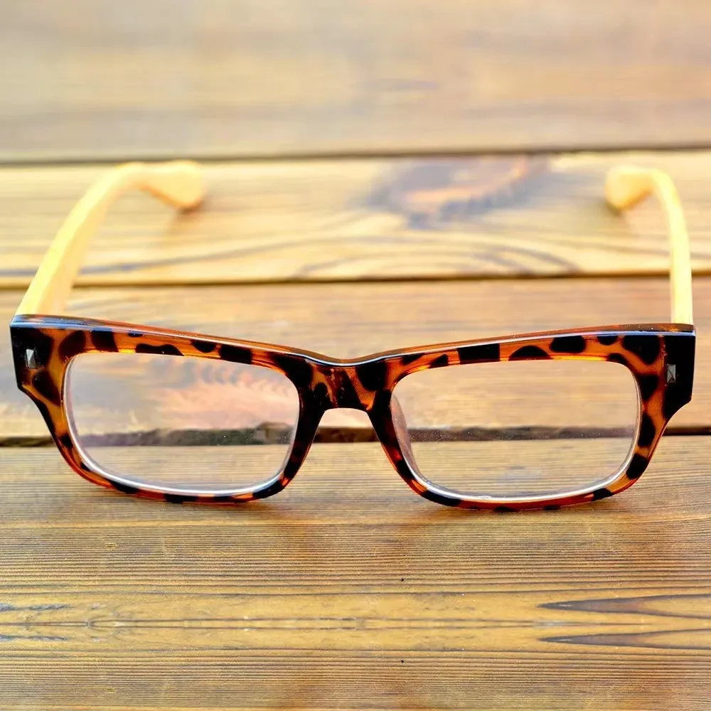 

​​Tortoiseshell Frame Readers Bamboo Temples Purple Tinted Lens Natural Style Fashion Glasses Men+0.75 +1 +1.25 +1.5 To +4
