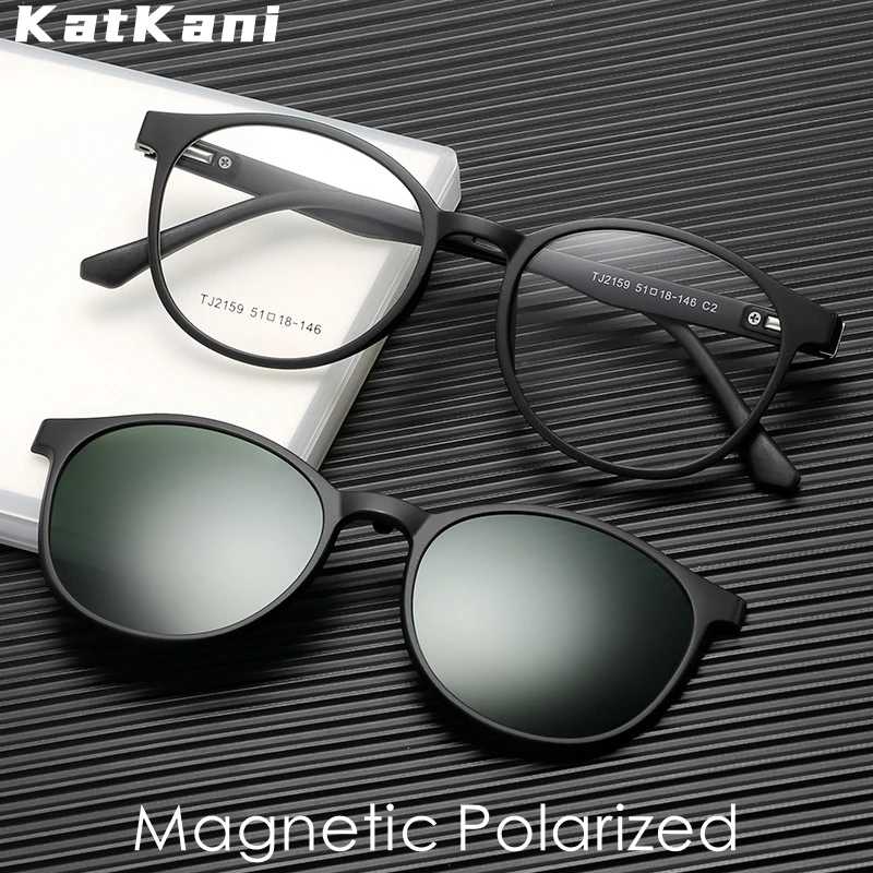 KatKani occhiali da sole polarizzati magnetici ultraleggeri Retro Round Fashion occhiali da vista ottici montatura uomo e donna TJ2159