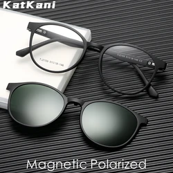 KatKani-Lunettes de soleil polarisées magnétiques ultra légères pour hommes et femmes, lunettes rétro, mode ronde, contrevenants optiques, monture, TJ2159